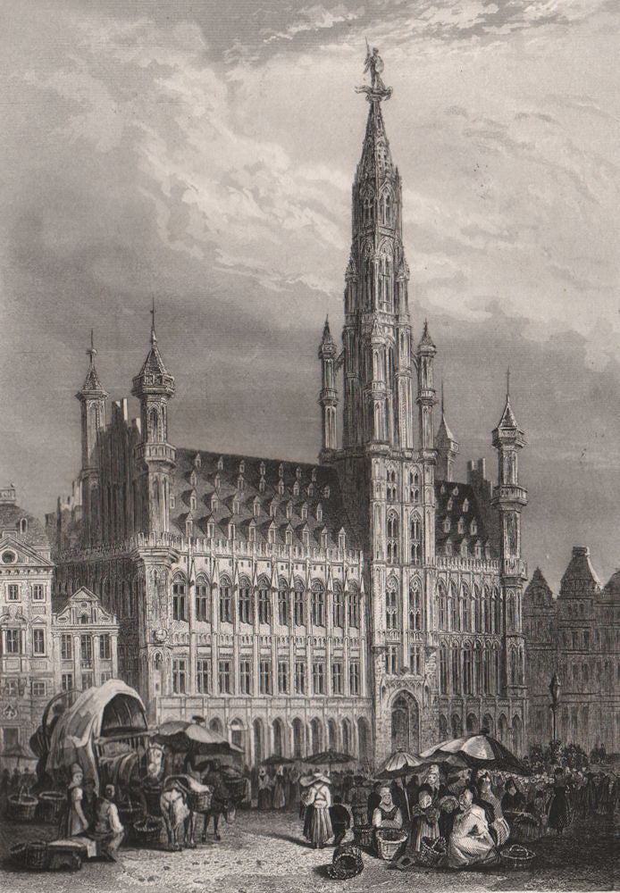 BRUSSELS. 'Bruxelles (Hôtel de Ville)'. Belgium 1855 old antique print picture